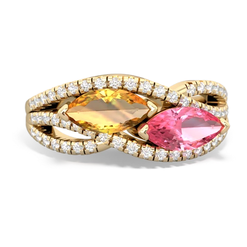 citrine-pink sapphire double heart ring