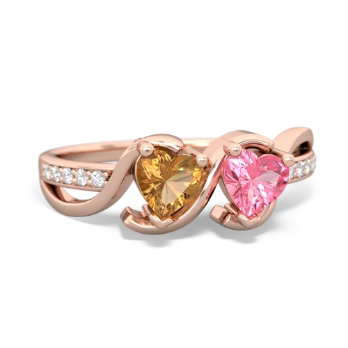 citrine-pink sapphire double heart ring