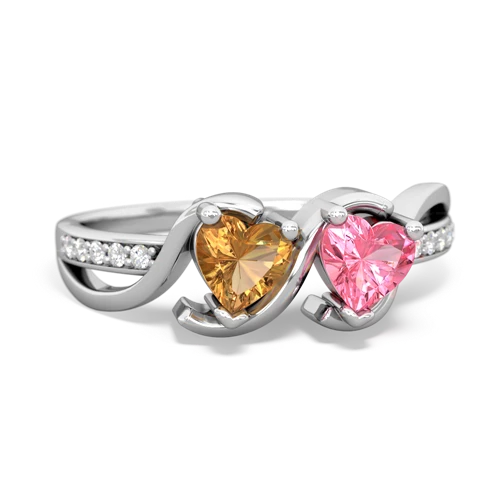 citrine-pink sapphire double heart ring