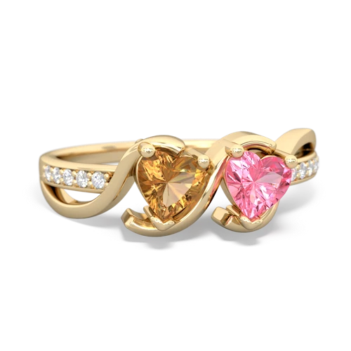 citrine-pink sapphire double heart ring