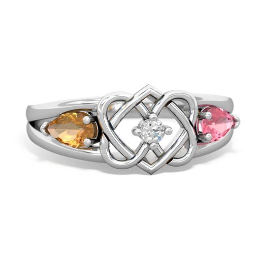 citrine-pink sapphire double heart ring