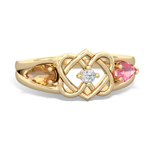 citrine-pink sapphire double heart ring