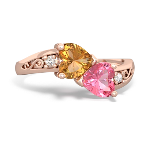 citrine-pink sapphire filligree ring