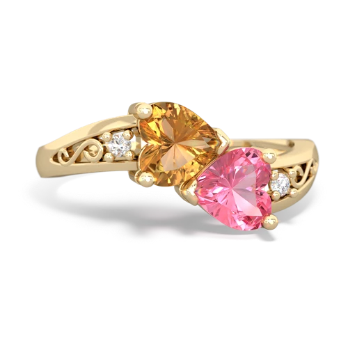 citrine-pink sapphire filligree ring