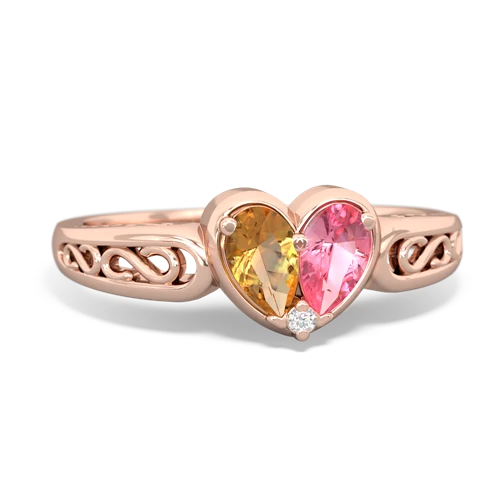 citrine-pink sapphire filligree ring