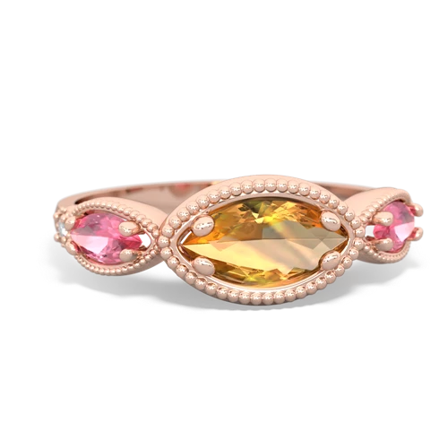 citrine-pink sapphire milgrain marquise ring