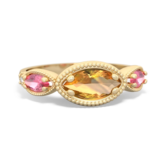 Citrine Genuine Citrine with Lab Created Pink Sapphire and Lab Created Alexandrite Antique Style Keepsake ring Ring