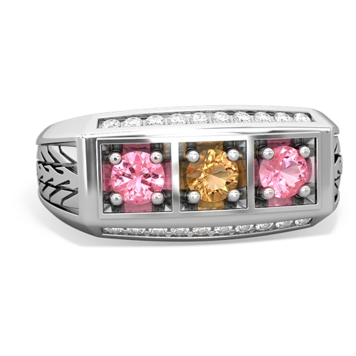 citrine-pink sapphire three stone ring