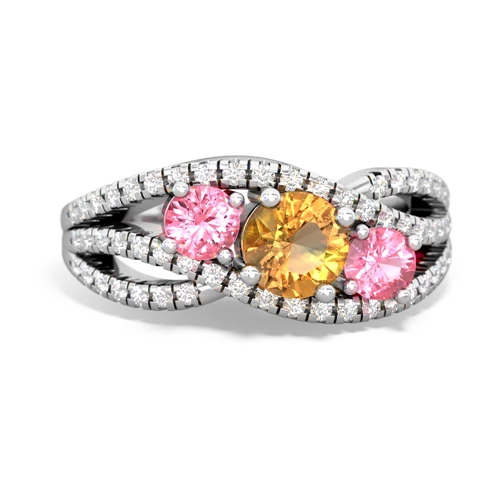 citrine-pink sapphire three stone pave ring