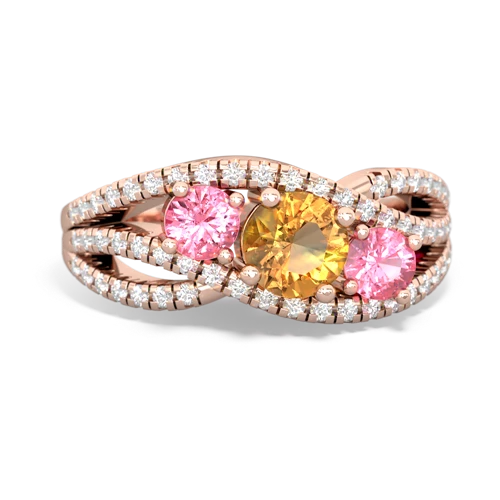 citrine-pink sapphire three stone pave ring