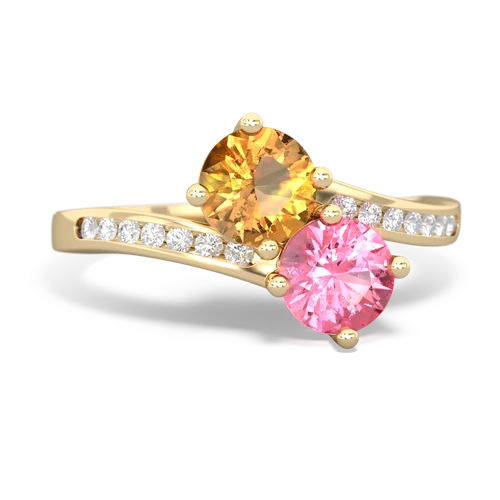 citrine-pink sapphire two stone channel ring