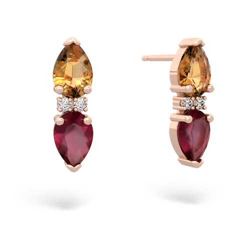 citrine-ruby bowtie earrings