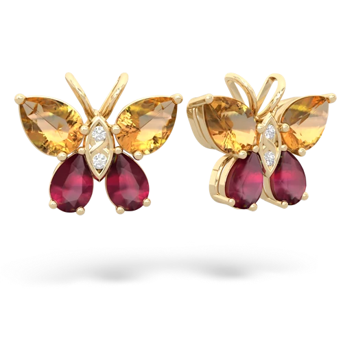 citrine-ruby butterfly earrings