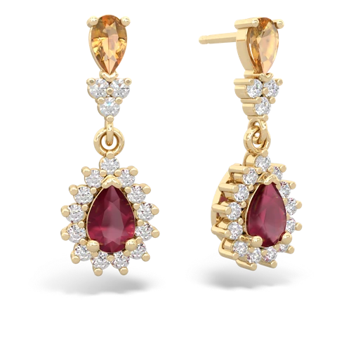 Citrine Genuine Citrine with Genuine Ruby Halo Pear Dangle earrings Earrings