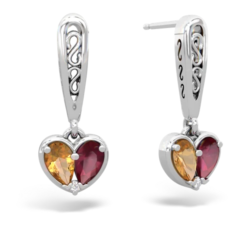 citrine-ruby filligree earrings