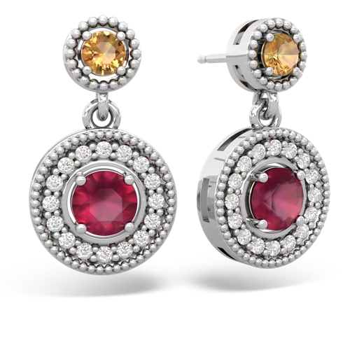 citrine-ruby halo earrings