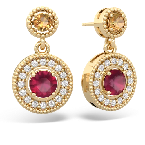 citrine-ruby halo earrings