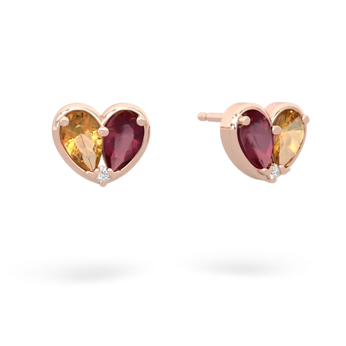 citrine-ruby one heart earrings