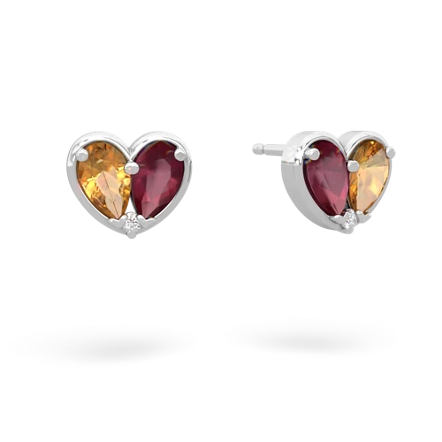 citrine-ruby one heart earrings