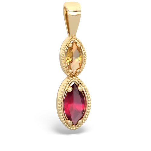 Citrine Genuine Citrine with Genuine Ruby Antique-style Halo pendant Pendant