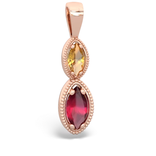 citrine-ruby antique milgrain pendant