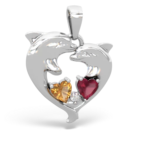 Citrine Genuine Citrine with Genuine Ruby Dolphin Heart pendant Pendant