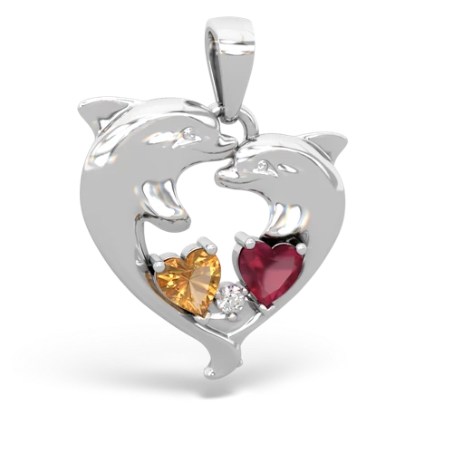 citrine-ruby dolphins pendant