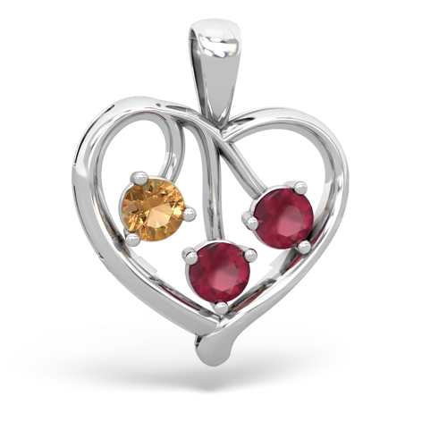 Genuine Citrine with Genuine Ruby and Lab Created Emerald Glowing Heart pendant
