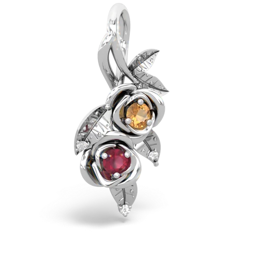 Citrine Genuine Citrine with Genuine Ruby Rose Vine pendant Pendant