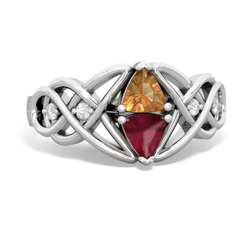 citrine-ruby celtic knot ring