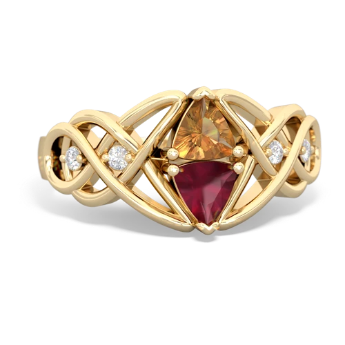 citrine-ruby celtic knot ring
