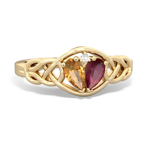 citrine-ruby celtic knot ring