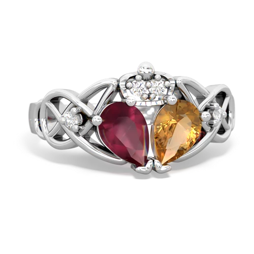 Citrine Genuine Citrine with Genuine Ruby Two Stone Claddagh ring Ring