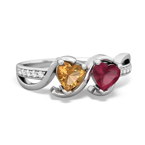 citrine-ruby double heart ring