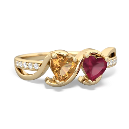 citrine-ruby double heart ring