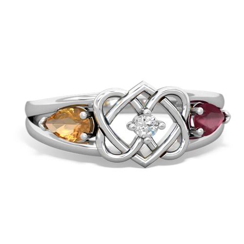 Citrine Genuine Citrine with Genuine Ruby Hearts Intertwined ring Ring