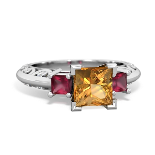 Genuine Citrine with Genuine Ruby and Lab Created Sapphire Art Deco ring