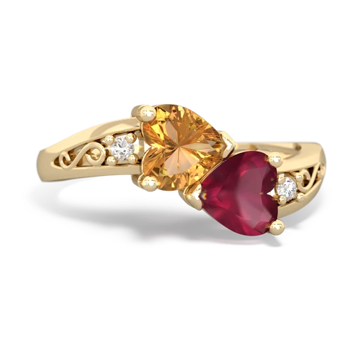 Citrine Genuine Citrine with Genuine Ruby Snuggling Hearts ring Ring