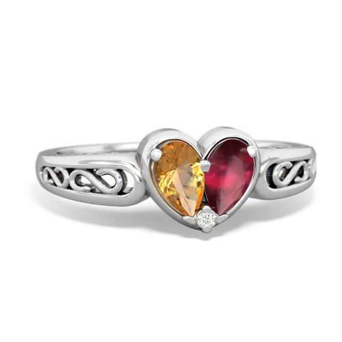 Citrine Genuine Citrine with Genuine Ruby filligree Heart ring Ring