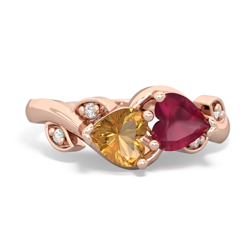 Citrine Genuine Citrine with Genuine Ruby Floral Elegance ring Ring