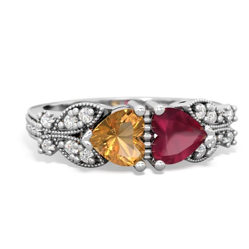 Citrine Genuine Citrine with Genuine Ruby Diamond Butterflies ring Ring