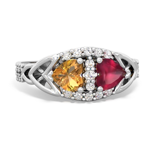Citrine Genuine Citrine with Genuine Ruby Celtic Knot Engagement ring Ring