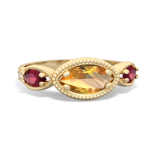 Citrine Genuine Citrine with Genuine Ruby and Genuine Fire Opal Antique Style Keepsake ring Ring