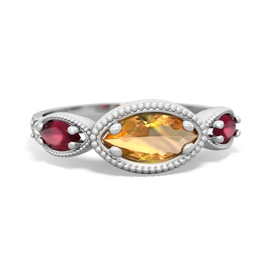 citrine-ruby milgrain marquise ring