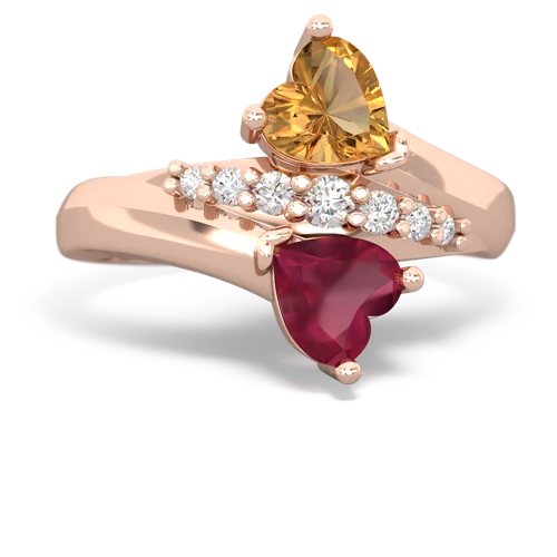 Citrine Genuine Citrine with Genuine Ruby Heart to Heart Bypass ring Ring