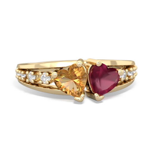 Citrine Genuine Citrine with Genuine Ruby Heart to Heart ring Ring