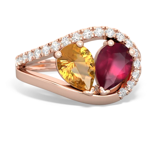 citrine-ruby pave heart ring