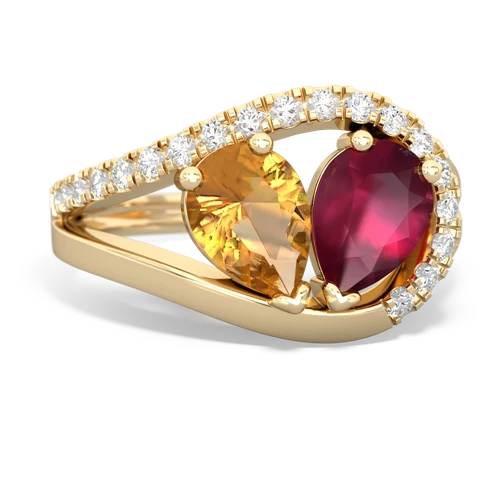 citrine-ruby pave heart ring