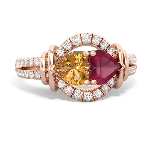 Citrine Genuine Citrine with Genuine Ruby Art-Deco Keepsake ring Ring