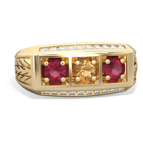 citrine-ruby three stone ring